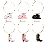 lasuroa 6pcs Breloques pour Verres à Vin en Forme Bottes de Cowboy, Étiquettes et Marqueurs à Vin Marqueurs Amusants pour Verres Pied Cadeaux de Fête et Décorations