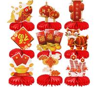 lasuroa 9pcs Centres de Table du Nouvel an Chinois, Centres de Table Chinois en Nid d'abeille Décoration de Fête du Printemps Rouge et Or Décorations du Nouvel an Lunaire