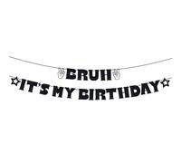 lasuroa Bannière C'est Mon Anniversaire Mec, Bannière d'Anniversaire Amusante Noire Préadolescent et Adolescent Décorations de Fête de Garçon Bruh It’s My Birthday Banner
