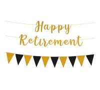 lasuroa Bannière Joyeuse Retraite à Paillettes Dorées et Guirlande Fanions Triangulaires, Décoration Fête de Retraite Pré-Montée pour Hommes et Femmes Fournitures de Fête d'Adieu au Bureau