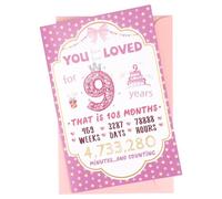 lasuroa Carte d'Anniversaire 9 Ans avec Enveloppe pour Fille, Magnifique Carte Cadeau d'Anniversaire 9 Ans Décoration de Table de Fête pour Fille Nièce