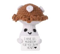 lasuroa Champignon Positif Drôle, 10cm Poupée Champignon en Laine en Peluche Tricotée Mignonne avec Carte Inspirante Cadeau de Encouragement pour Enfants Ados Anniversaire Décoration de Fête