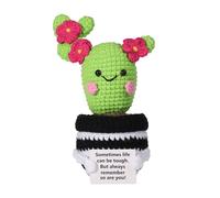 lasuroa Crochet Cactus Positif, 16cm Plantes Crochet Positives Vertes Poupée Cactus Tricotée Jouet Drôle Vie Positive Pomme Terre Tenant Une Carte Encouragement Petites Décorations Cactus pour Fête