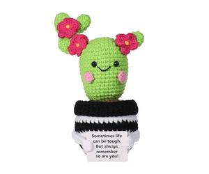 lasuroa Crochet Cactus Positif, 16cm Plantes Crochet Positives Vertes Poupée Cactus Tricotée Jouet Drôle Vie Positive Pomme Terre Tenant Une Carte Encouragement Petites Décorations Cactus pour Fête