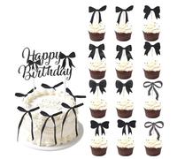 lasuroa Décoration Gâteau en Forme Nœud, Décorations de Petit Gâteau avec Nœuds Noirs avec 1 Carte D'insertion Happy Birthday Décorations de Fête pour Anniversaire Mariage Baby Shower