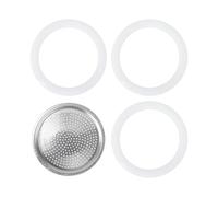 lasuroa Filtre avec 3 Joints, Filtre en Aluminium Argenté Joint en Silicone Blanc Pièces de Rechange Cafetières pour Bialetti Dama 3 et 4 Tasses Venus Musa Kitty 4 Tasses