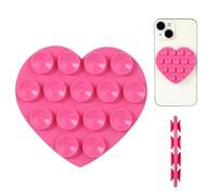 lasuroa Forme de Coeur Support de Téléphone à Ventouse Double Face, Support de Téléphone à Ventouse Silicone Polyvalent Étui de Téléphone Doux Poignée Téléphone Collante pour Appareils Mobiles (Rose)