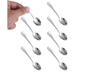 lasuroa Lot de 8 Petites Cuillères à Condiments en Acier Inoxydable, 9cm SUS 304 Mini Cuillères Pointue pour Sucre Miel et Assaisonnements (Argent)