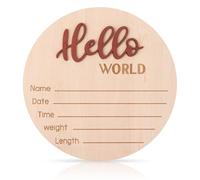 lasuroa Pancarte de Naissance Bébé, 15cm en Bois Hello World Panneau Bienvenue pour Nouveau-Né Annonce Naissance avec Plaque Nominative pour Hôpital Chambre D’enfant (Rouge Corail)