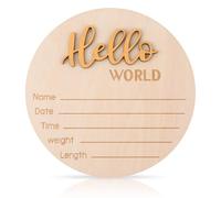 lasuroa Pancarte de Naissance Bébé, 15cm en Bois Hello World Panneau Bienvenue pour Nouveau-Né Annonce Naissance avec Plaque Nominative pour Hôpital Chambre D’enfant (Or Foncé)