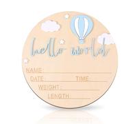 lasuroa Panneau d'Annonce de Bébé, Bois, 15cm Panneau Hello World de Nom Nouveau-Né pour Garçon ou Fille d'Annonce Naissance pour Hôpital Décoration Chambre d'Enfant Baby Shower Accessoire Photo
