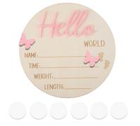 lasuroa Panneau d'Annonce de Naissance, 13,5 cm Plaque Bienvenue en Bois Hello World pour Nouveau-Né Panneau de Nom Naissance Accessoire Photo pour Décoration Fête Prénatale Maison Hôpital Crèche