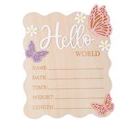 lasuroa Panneau d'Annonce de Naissance en Bois avec Motif Papillon et Marguerite, Bonjour le Monde Décoration de Bienvenue pour Nouveau-Né Accessoire Photo pour Chambre d'Enfant ou d'Hôpital