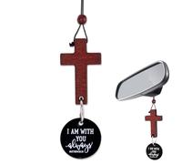 lasuroa Pendentif Croix pour Rétroviseur Voiture, Cadeau Religieux Chrétien Ornement Suspendu de Rétroviseur avec Verset Biblique Je suis Toujours avec Toi pour Décoration Intérieure Voiture (Noir)