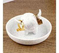 lasuroa Porte-Bagues en Forme de Vache des Highlands avec Plateau, Organiseur de Bijoux Bohème Plat à Bagues pour Femmes Jolie Décoration Ferme pour Salle Bain Bureau Coiffeuse Joli Cadeau