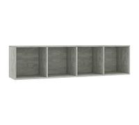 LASWWQMRF Bibliothèque TV - Gris béton - 143 x 30 x 36 cm | Meuble bas polyvalent avec 4 compartiments pour le salon et la chambre à coucher, peut être utilisé debout ou suspendu