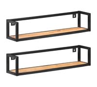 LASWWQMRF Lot de 2 étagères murales en bois d'acacia massif 80 cm | Rangement élégant au look industriel pour chambre à coucher et cuisine. Étagère en bois d'acacia résistante avec cadre en fer
