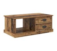 LASWWQMRF Table basse aspect bois vieilli 90 x 50 x 35 cm tiroirs en bois | Table de salon pratique en décor bois avec 2 tiroirs et compartiment de rangement pour les journaux et les objets du