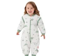 LAT Gigoteuse a Pieds pour Bébé, 100% Coton 2.5 TOG Gigoteuse d’Hiver pour bébé avec Jambes e Manches Détachables, 3 Fermetures éclair Sac de Couchage pour Bébé (Dinosaure Vert, M)