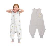 LAT Gigoteuse d'été pour Bébé avec Pieds, 0,5 TOG Sac de Couchage pour Bébé, 100% Coton Turbulette d'été Gigoteuse avec Jambes pour Bébé (Girafe+Gris, L)
