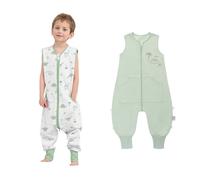 LAT Gigoteuse d'été pour Bébé avec Pieds, 0,5 TOG Sac de Couchage pour Bébé, 100% Coton Turbulette d'été Gigoteuse avec Jambes pour Bébé (Dinosaure+Vert, XL)
