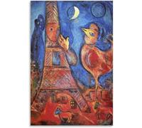 LATAFA Marc Chagall《Bonjours Paris》Affiche et Impressions Marc Chagall Art Mural Marc Chagall Peinture sur Toile pour Décoration Murale Maison Photo 50x75cmx1 Sans Cadre