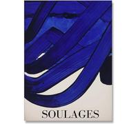 LATAFA Pierre Soulages Affiche et Impressions Bleu Graffiti Toile Peinture Pierre Soulages Art Mural Pierre Soulages Photos pour la décoration intérieure 60x80 cm sans Cadre