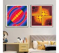 LATAFA Victor Vasarely Affiche Et Estampes Abstrait Psychédélique Wall Art Victor Vasarely Toile Peinture Galerie Photos pour La Décoration D’intérieur 40x40cmx2 sans Cadre