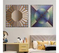 LATAFA Victor Vasarely Affiche Et Estampes Psychédélique Pop Toile Peinture Victor Vasarely Wall Art Victor Vasarely Photos Décoration D’intérieur 60x60cmx2 sans Cadre