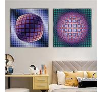 LATAFA Victor Vasarely Affiche Et Estampes Rétro Psychédélique Peinture sur Toile Victor Vasarely Wall Art Victor Vasarely Photos Décoration D’intérieur 60x60cmx2 sans Cadre