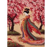 Latch Hook Kit Rug Femme Japonaise Rétro Kit De Broderie À Nouer Soi-Même Fait À La Main,Kits De Tapisserie DIY pour Coussins Adultes,Grand Tapis À Crochet De Loquet,Motif Pré-Imprimé, 21x29in