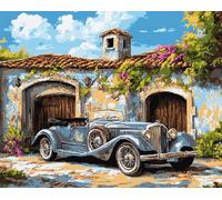 Latch Hook Rug Kits for Adults Beginners,Camion de voiture rétro devant la cour,DIY with Printed Canvas Crochet Yarn Handmade Embroidery Crafts Crochet for Home Decoration,80x115cm