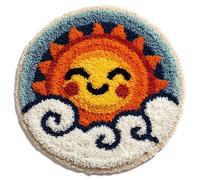 Latch Hook Rug Kits for Adults Beginners,dessin animé soleil souriant,DIY with Printed Canvas Crochet Yarn Handmade Embroidery Crafts Crochet for Home Decoration,50x50cm
