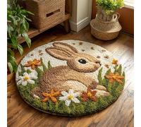 Latch Hook Rug Kits for Adults Beginners,Lapin dans les fleurs,DIY with Printed Canvas Crochet Yarn Handmade Embroidery Crafts Crochet for Home Decoration,50x50cm