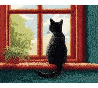 Latch Hook Rug Kits for Adults Beginners,Le chat était perché sur le rebord de la fenêtre.,DIY with Printed Canvas Crochet Yarn Handmade Embroidery Crafts Crochet for Home Decoration,55x75cm