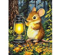 Latch Hook Rug Kits for Adults Beginners,Souris animale tenant une lanterne dans la forêt,DIY with Printed Canvas Crochet Yarn Handmade Embroidery Crafts Crochet for Home Decoration,55x75cm