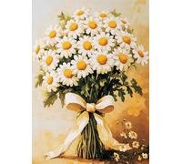 Latch Hook Rug Kits for Adults Beginners,Un bouquet de marguerites blanches,DIY with Printed Canvas Crochet Yarn Handmade Embroidery Crafts Crochet for Home Decoration,52x38cm