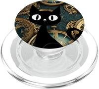 Late for A Date Or Early? Timepieces Pretty Clock Black Cat PopSockets PopGrip pour MagSafe