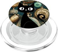 Late for A Date Or Early? Timepieces Pretty Clock Black Cat PopSockets PopGrip pour MagSafe