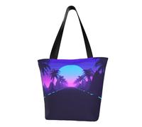 Late Night Highway Sac fourre-tout en toile avec motif imprimé sur toute la surface, grand sac fourre-tout réutilisable avec double poignée, sac de plage, sac de week-end