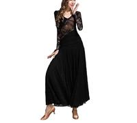 LATEAU Robe De Danse De Salon Robe de Danse Moderne Ample en Dentelle et Mousseline, Tenue de Danse Standard, Jupe d'entraînement(Black,S)