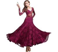 LATEAU Robe De Danse De Salon Robe de Danse Moderne Ample en Dentelle et Mousseline, Tenue de Danse Standard, Jupe d'entraînement(3,XXL)