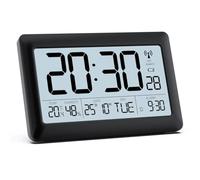 LATEC Horloge Numérique Murale, Reveil Digitale Radiopilotée Grand Écran LCD 7,5" - Horloge Numérique à Piles avec Température/Humidité/Calendrier - Alarme/Snooze - Rétroéclairage