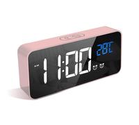 LATEC Réveil numérique avec LED température Affichage Horloge avec 10 Sons d'alarme Port de Charge USB gradateur de luminosité réglable à sonnelle Alarme Miroir Portable avec Double Alarme
