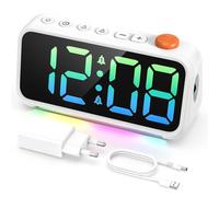LATEC Réveil Numérique pour Enfant - Écran 8-Couleur, Fonctionnalité Snooze, 7 Feu de Fond, 12/24H, Blanc (Adaptateur Inclus)