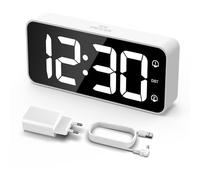 LATEC Réveil Numérique, Réveil LED avec Adaptateur, Luminosité et Volume Réglable, 5,8" Grand écran Horloges avec 2 Alarmes, Fonction Snooze, 12/24H pour Bureau de Chambre(Blanc)