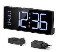 LATEC Réveil pour Dormir Profond, Réveil Numérique de Chevet avec Écran LCD 7’’, 9 Mins de Sonnerie, Double Alarme, Luminosité Réglable, 3 Niveaux de Volume, Noir