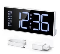 LATEC Réveil pour Dormir Profond, Réveil Numérique de Chevet avec Écran LCD 7’’, 9 Mins de Sonnerie, Double Alarme, Luminosité Réglable, 3 Niveaux de Volume, Blanc