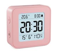 LATEC Réveil, Réveil Numérique à Piles avec Température et Calendrier, Alarme, Snooze, Rétroéclairage pour Voyage, Chambre, Bureau(Piles incluses)-Rose