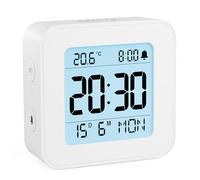 LATEC Réveil, Réveil Numérique à Piles avec Température et Calendrier, Alarme, Snooze, Rétroéclairage pour Voyage, Chambre, Bureau(Piles incluses)